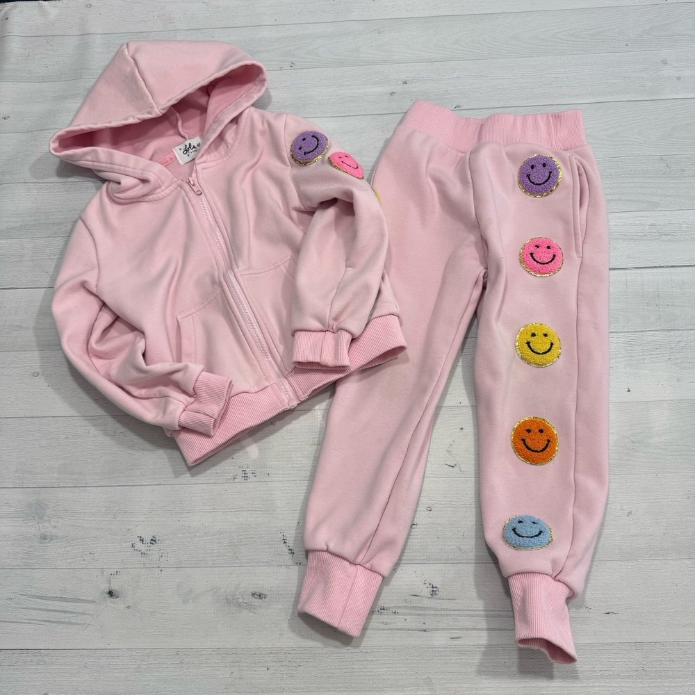 Lola and the boys girls pink smiley face patch sweatshirt hoodie pants size 4